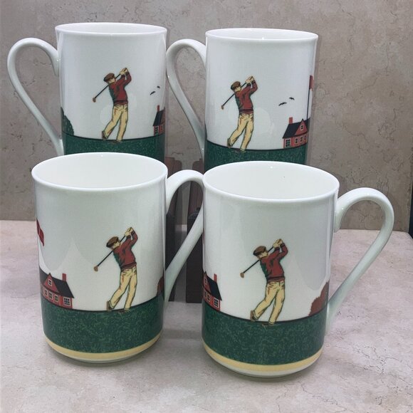 Vintage 90’s Set of 4 Christopher Stuart Fairway Cappuccino Mugs Optima HK 204 - Picture 1 of 12